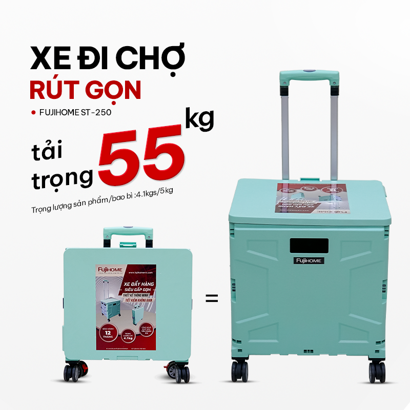 Xe kéo hàng đi chợ rút gọn FUJIHOME ST-250, Hỗ trợ vận chuyển các loại hàng hóa nặng(55kg), Bảo hành điện tử toàn quốc 12 tháng