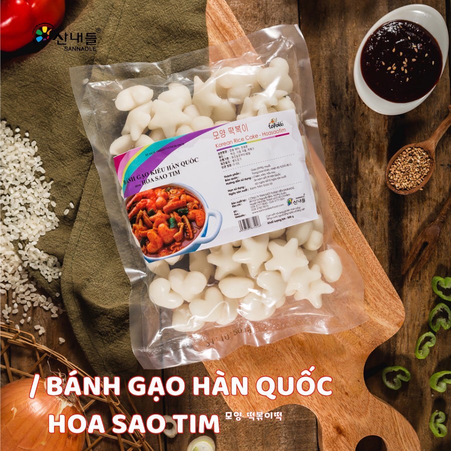 500g bánh gạo topokki hoa sao tim kèm 200g sốt Osajang Hàn Quốc