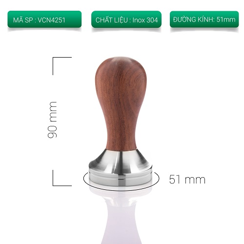 Tamper inox nén cà phê espresso cán gỗ