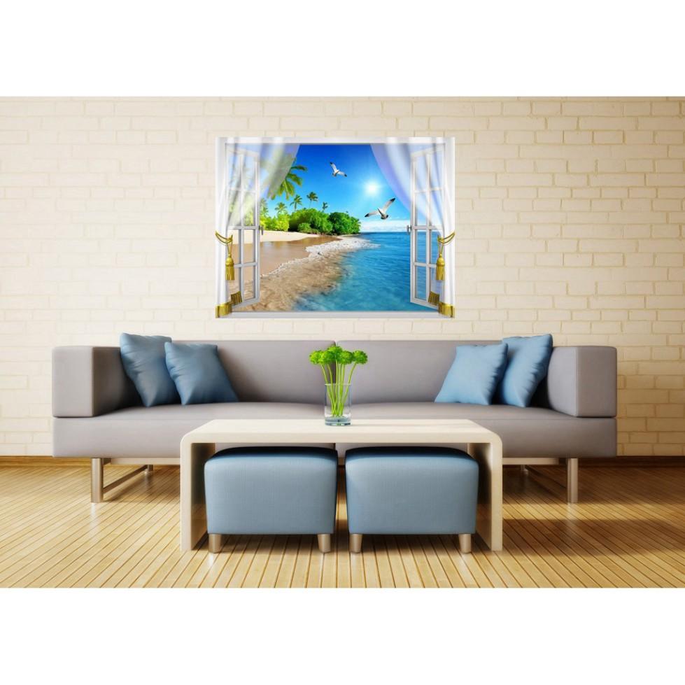 Tranh dán tường cửa sổ 3D Cảnh biển đẹp 0317