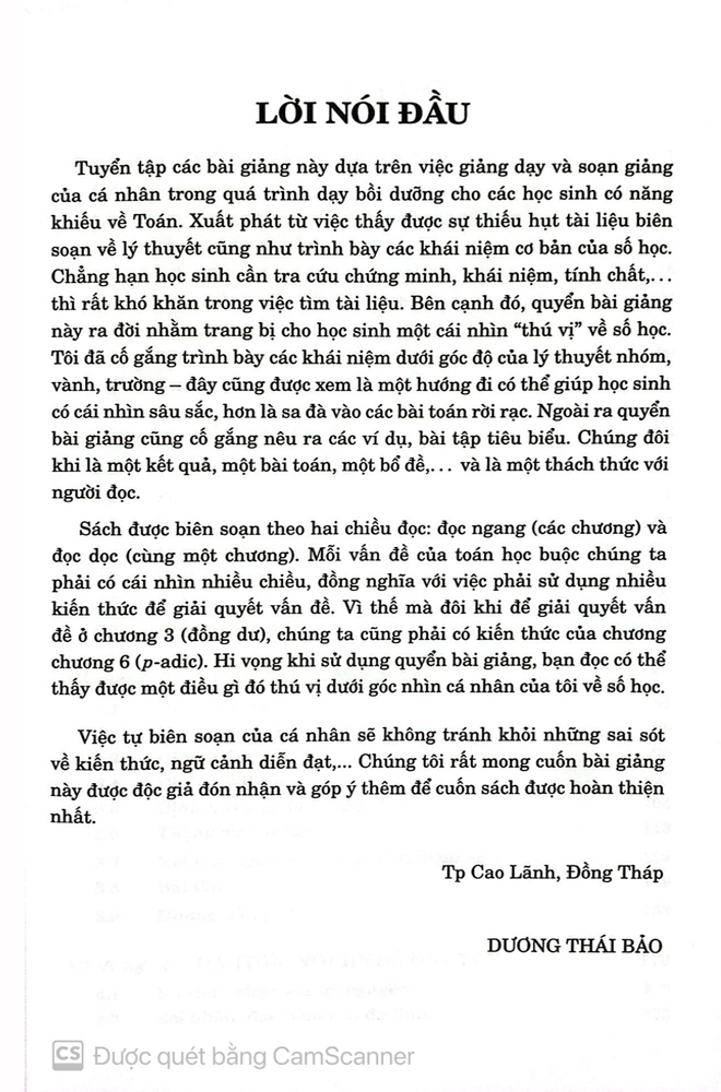 Bài giảng Số học (Dành cho Học sinh, Giáo viên chuyên toán)