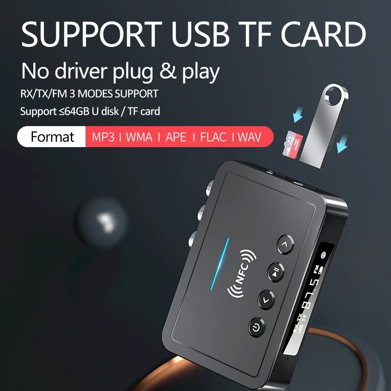 NFC Bluetooth Audio Transmitter Receiver Support FM/U-Disk/TF Card Play 3.5mm AUX 2 RCA Optical Coaxial Wireless Adapter. M6 Bluetooth 5.0 Receiver Transmitter Wireless Adaper AUX 3.5MM Optical Coaxial TF/U-Disk USB FM LED Digital Display With HD Mic