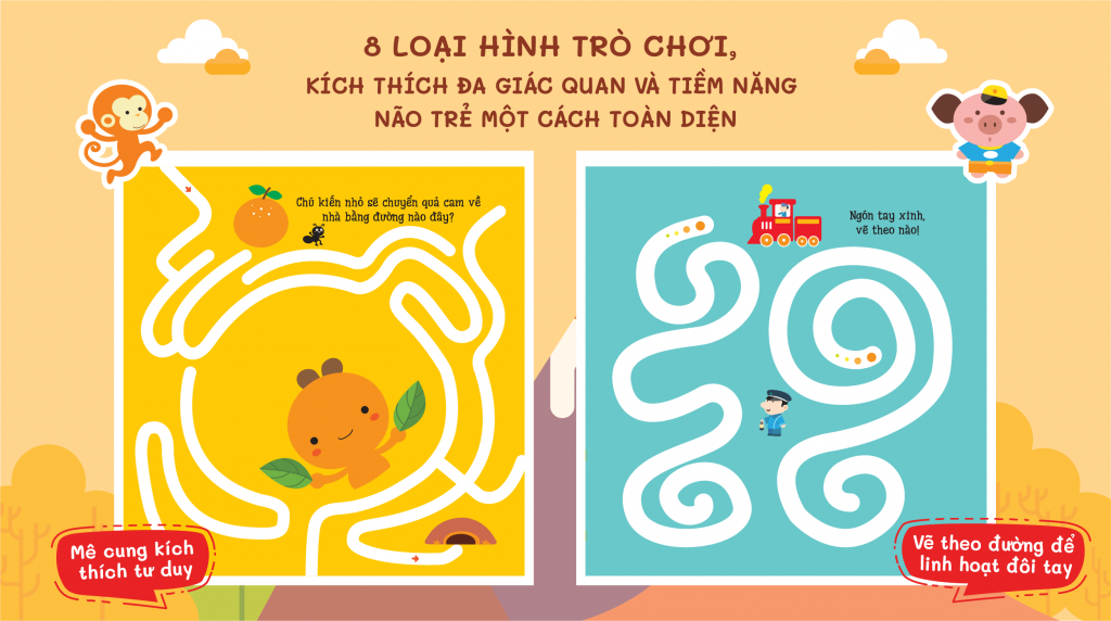 Bộ 4 cuốn Sách Trò Chơi Kích Thích Trí Não Cho Trẻ (Động vật + Hải dương + Trái cây + Phương tiện giao thông)