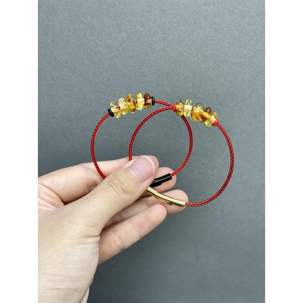 Vòng tay đồng điếu hổ phách hoa cooper mix dây cước kim loại Minh Tâm Jewelry