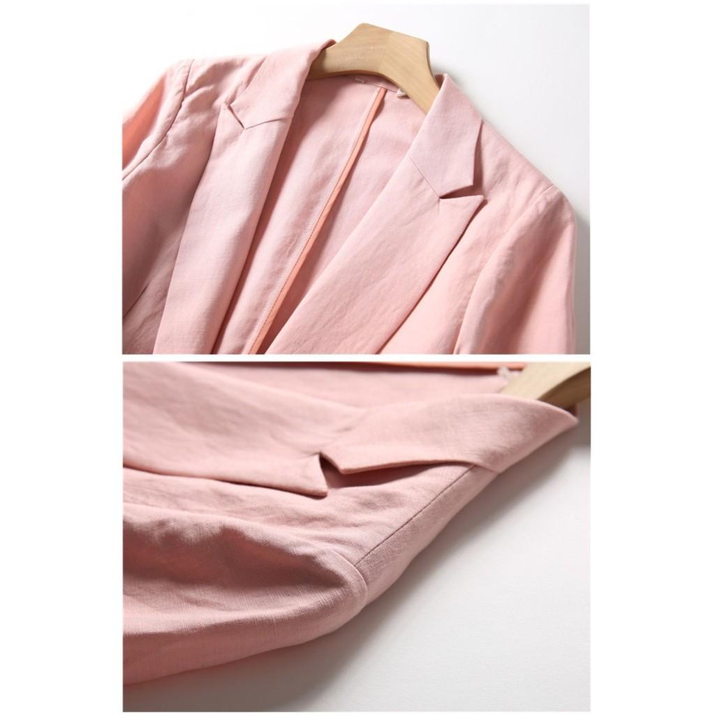 Combo Áo Blazer Linen Hồng Pastel Tay Lỡ Hàn Quốc Cao Cấp + Áo Dây