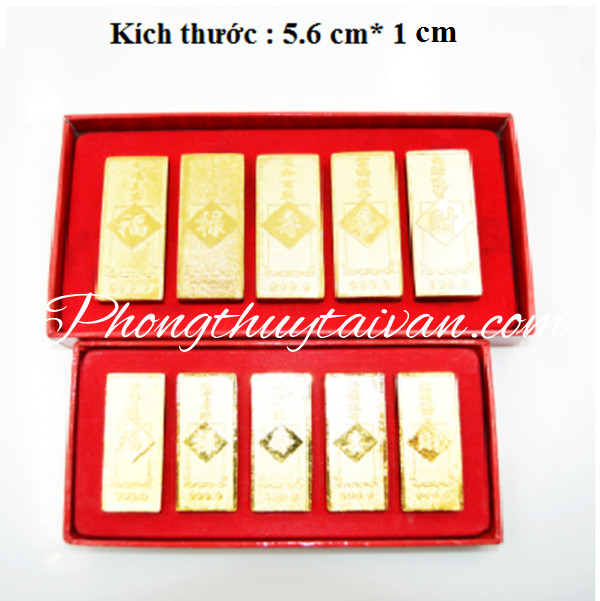 Thỏi vàng 5 thanh/hộp 2.2cm chiêu lộc (thờ cúng)