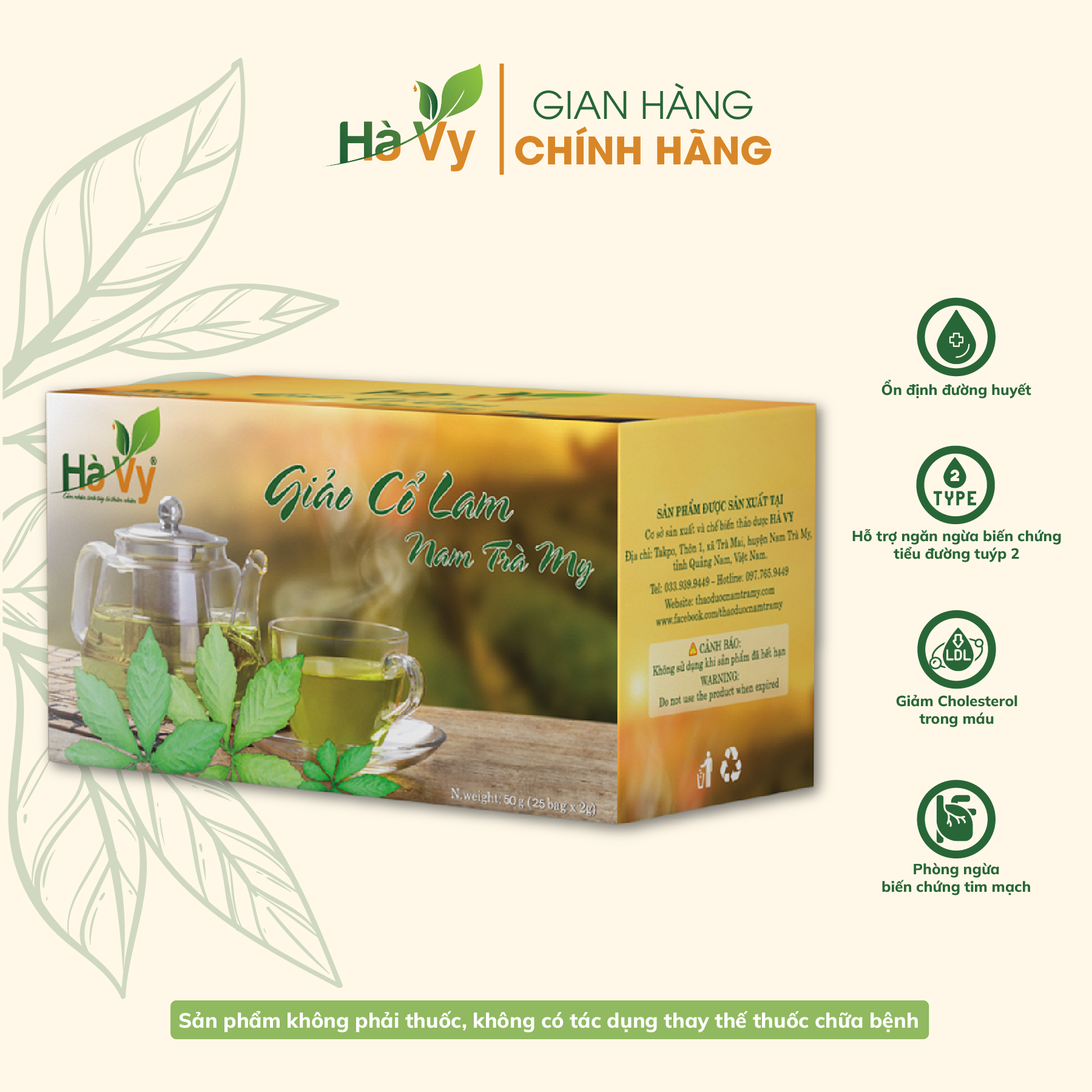 Combo Trà Giảo Cổ Lam &amp; Trà Khổ Qua Rừng Nam Trà My Hà Vy hỗ trợ giảm cân, cải thiện chứng mất ngủ hiệu quả (set 2 hộp trà túi lọc)