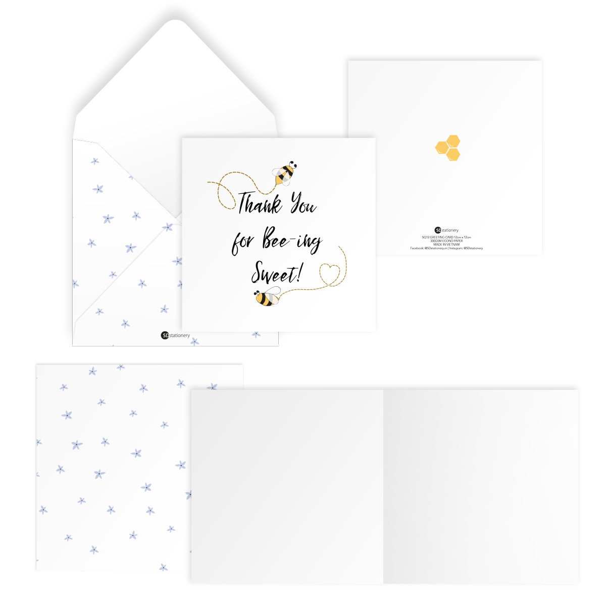 Thiệp cảm ơn người yêu, bạn bè THANK YOU FOR BEE-ING SWEET vuông 12cm SDstationery LET IT BEE