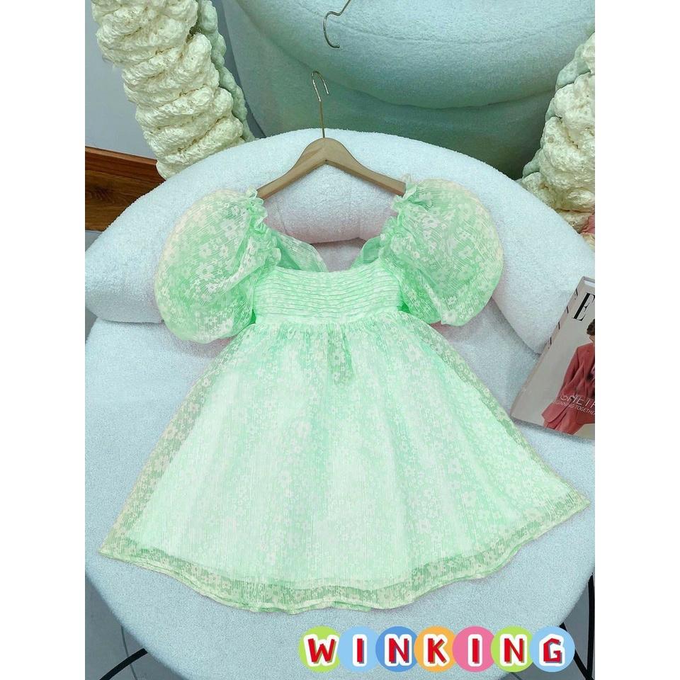 Đầm voan hoa công chúa cho bé gái phối nơ hở lưng size 10-40kg hàng thiết kế cao cấp