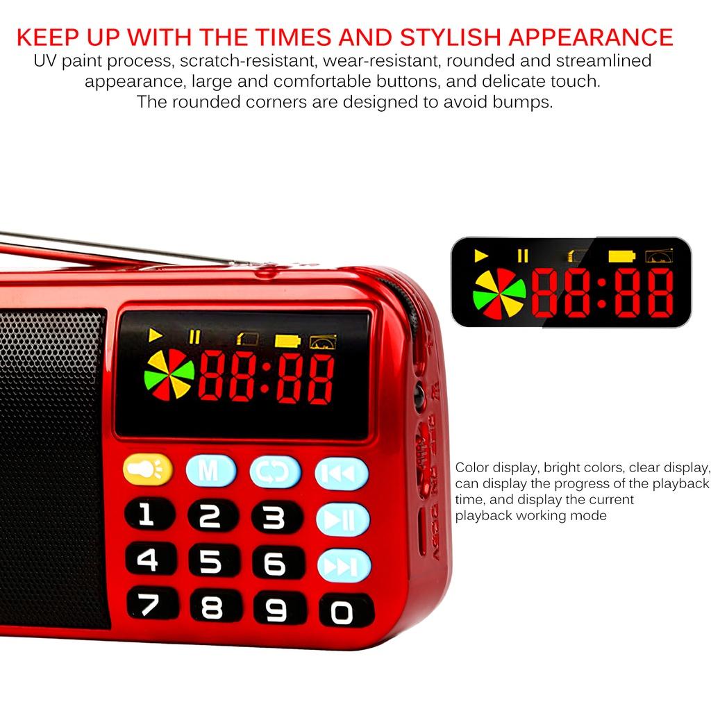 Portable Radio Player Black and Red Color Audio Player FM Digital Player 4000mAh USB Rechargeable Broadcast ELEN