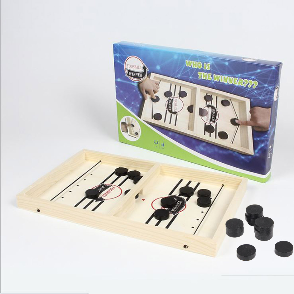 Bộ Cờ Búng Bàn Đấu Ice Hockey Bằng Gỗ - Chọn Size - Foosball Winner, Sling Puck - Bắn Bi Gỗ Xuyên Lỗ Chính Hãng