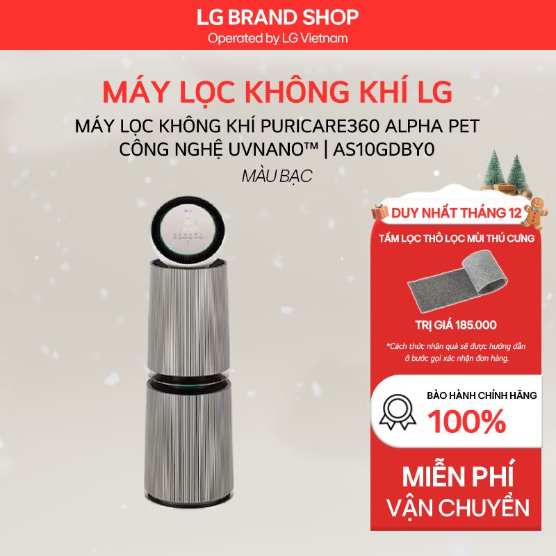 [Chỉ giao Miền Bắc/Nam] Máy lọc không khí PuriCare360 Alpha PET Công nghệ UVnano - AS10GDBY0.ABAE - Hàng Chính Hãng