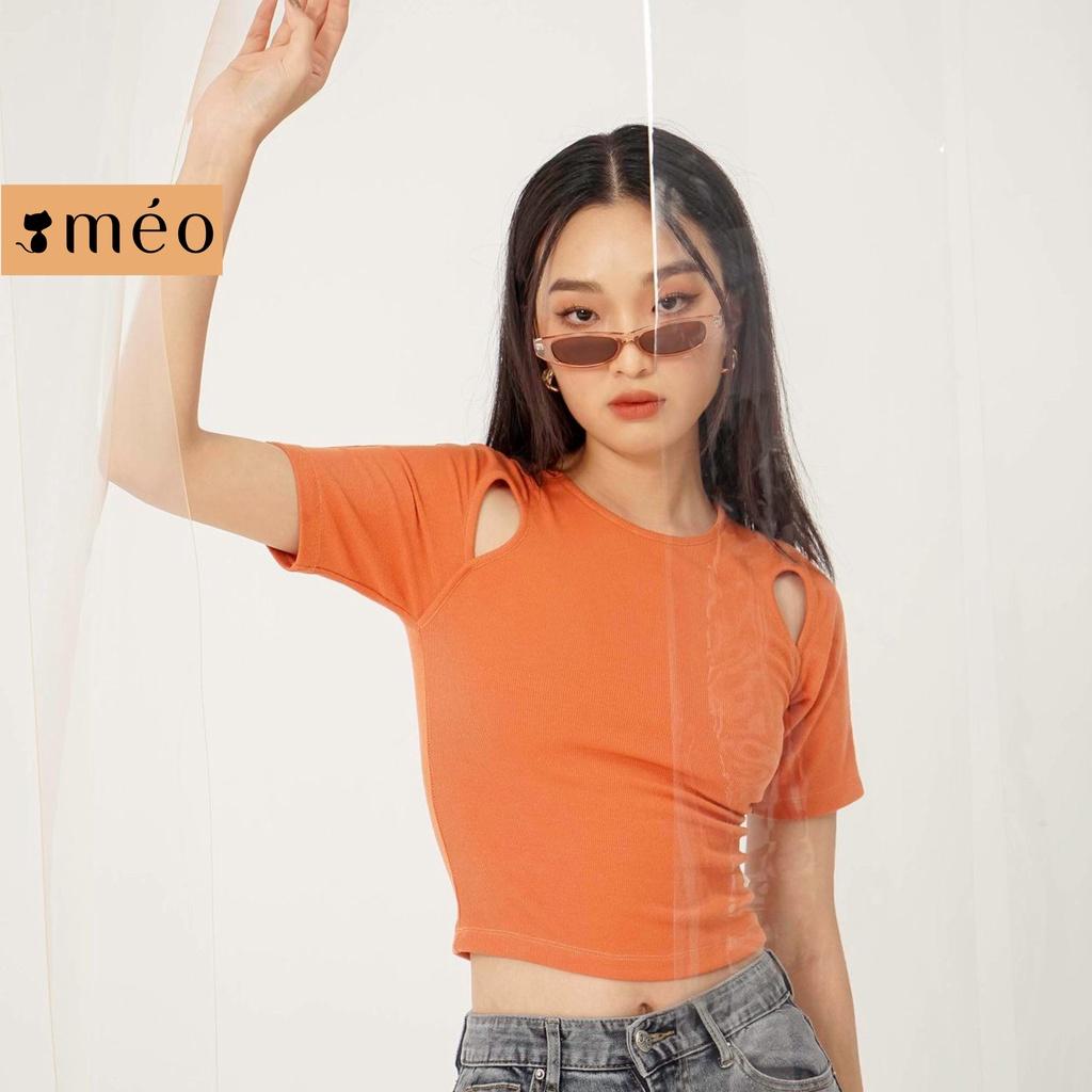 Áo kiểu dệt kim nữ Méo shop croptop ngắn tay cổ tròn Hetty