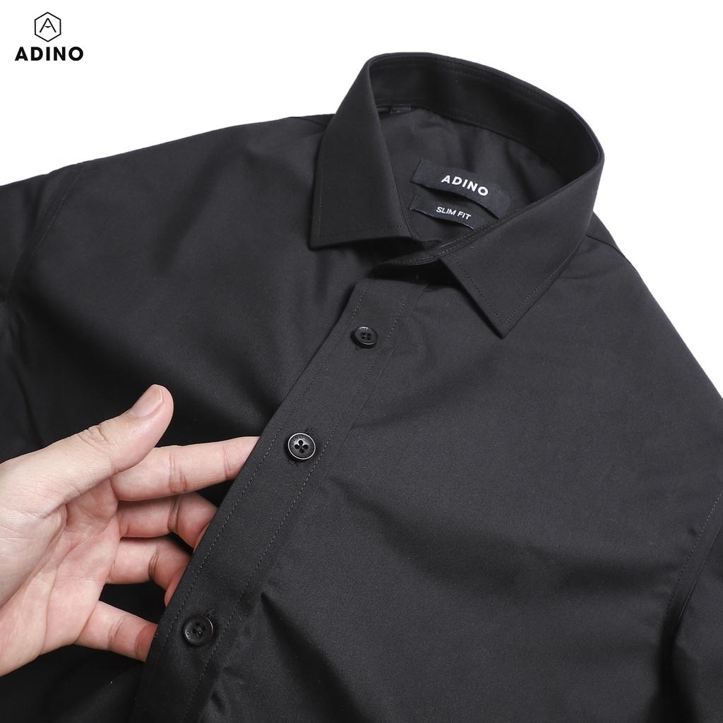 Hình ảnh Áo sơ mi nam dài tay ADINO màu đen vải nến lụa sợi sồi modal dáng công sở slimfit hơi ôm trẻ trung S303
