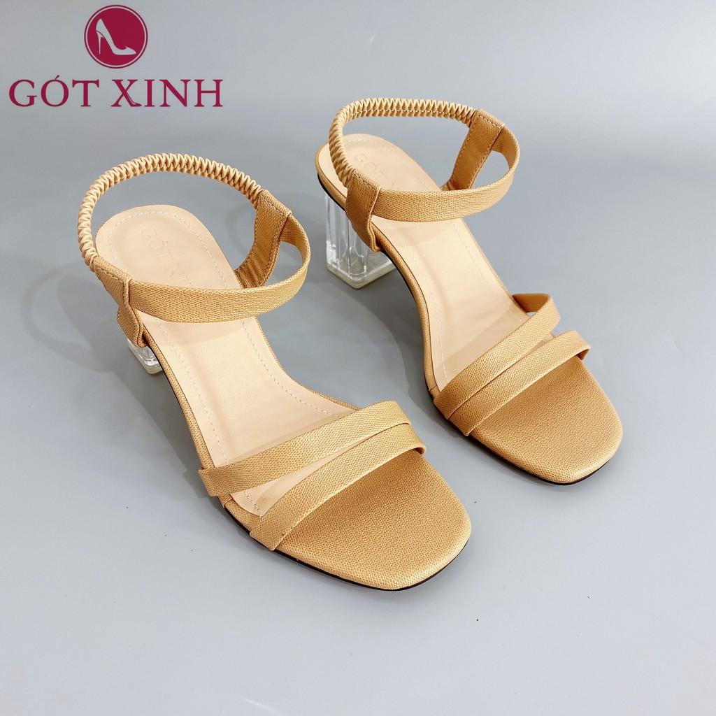 Sandal Cao Gót Gót Xinh GX251 5cm Da Mềm Hai Quai Đế Trụ Vuông Trong