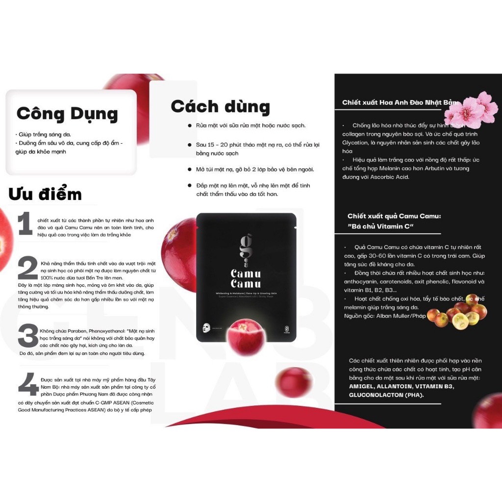 Mặt Nạ Sinh Học Gen.8Lab Camu Dưỡng Trắng Sáng Da Cấp Ẩm Giảm Mụn