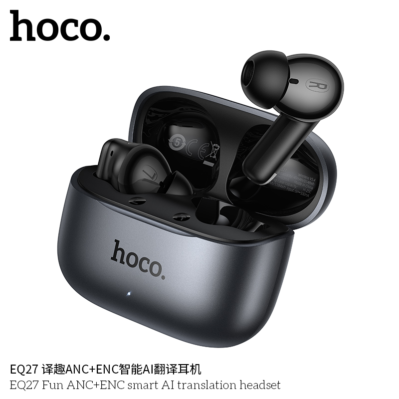 Tai nghe Bluetooth phiên dịch AI thông minh Hoco EQ27 Fun chống ồn ANC+ENC, Bluetooth 5.4, pin trâu 7h, hỗ trợ dịch thuật 134 ngôn ngữ khi gọi điện, trò chuyện, video call- Hàng chính hãng
