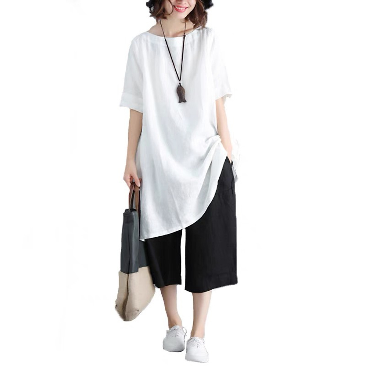 Đầm suông cổ tròn tay lỡ basic Linen bột Premium 3 màu lựa chọn