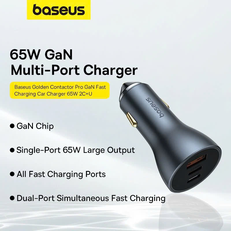 Tẩu Sạc Nhanh Dùng Trên Ô Tô Baseus Golden Contactor Pro GaN Fast Charging Car Charger U+2C 65W [ Hàng Chính Hãng ]