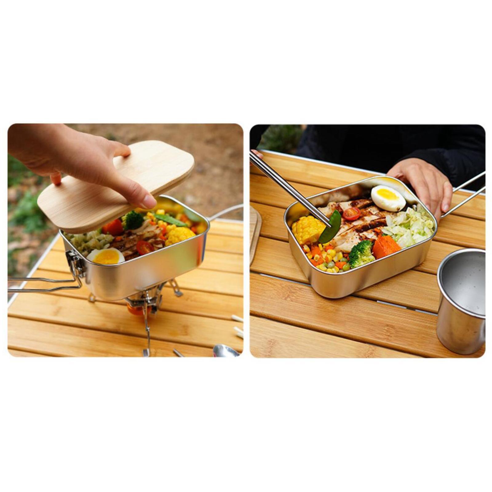Bento Box Bamboo Lids Bento Box Lunch Box for Adults Kids, Leak-Proof Stainless Steel Bento Box Easy Wash for Outdoor Camping Travel