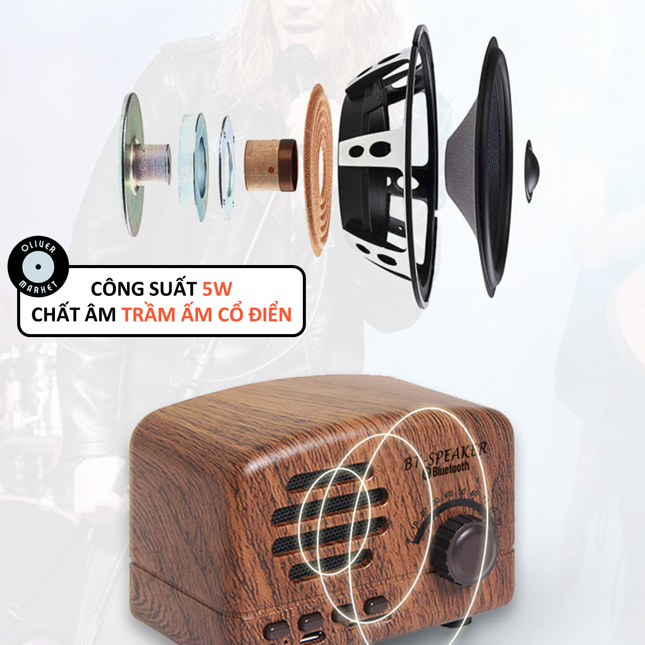 Loa Bluetooth Mini OLIVER BT01 Loa Vân Gỗ Cổ Điển Đồ Decor Bàn Học Trang Trí Phòng Ngủ Loa Laptop Retro Vintage Làm Quà Tặng