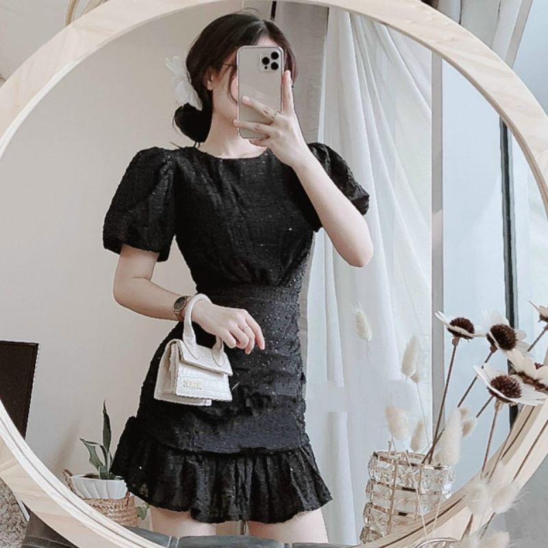 Đầm dự tiệc ren trắng đen nhún đuôi cá Lisa Dress