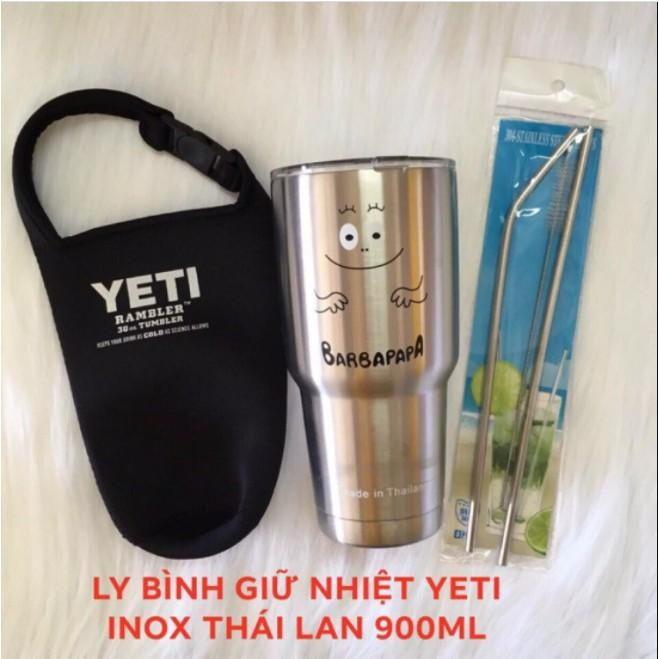 Ly Giữ Nhiệt 900ml Bằng Inox giữ nóng và lạnh đều được - Tặng Kèm Túi Đựng và Óng Hút Inox Cao Cấp