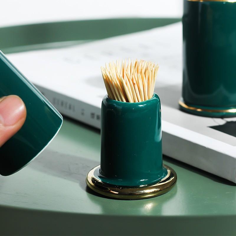 Hũ Đựng Tăm Trơn Gốm Sứ Viền Vàng Cao Cấp