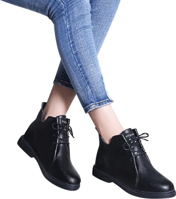 Lady's Leather Ankle Boots Low tube lace-up locomotive boots