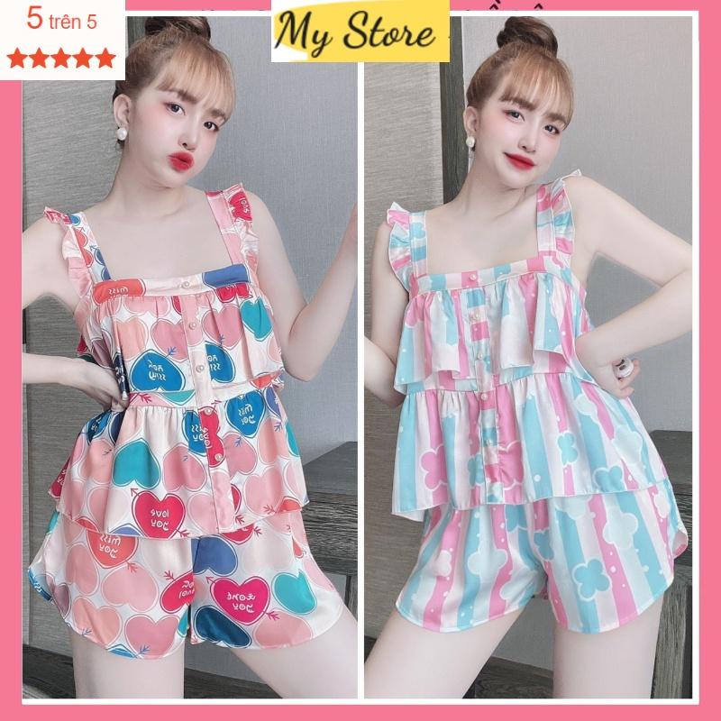 Đồ ngủ đùi 2 dây dễ thương, chất lụa latin mềm, mịn, mát - Freesize dưới 62 kg