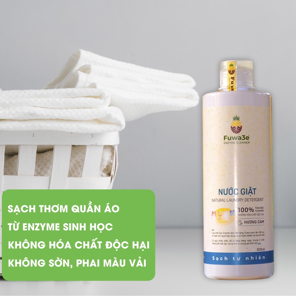 Nước giặt hữu cơ Fuwa3e organic sinh học 500ml giặt quần áo đồ lót, an toàn cho em bé