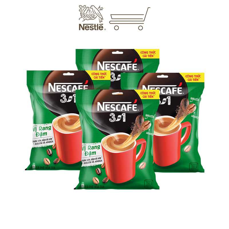 Combo 4 bịch cà phê NESCAFÉ 3IN1 VỊ RANG ĐẬM - công thức cải tiến (Bịch 46 gói x 16g)