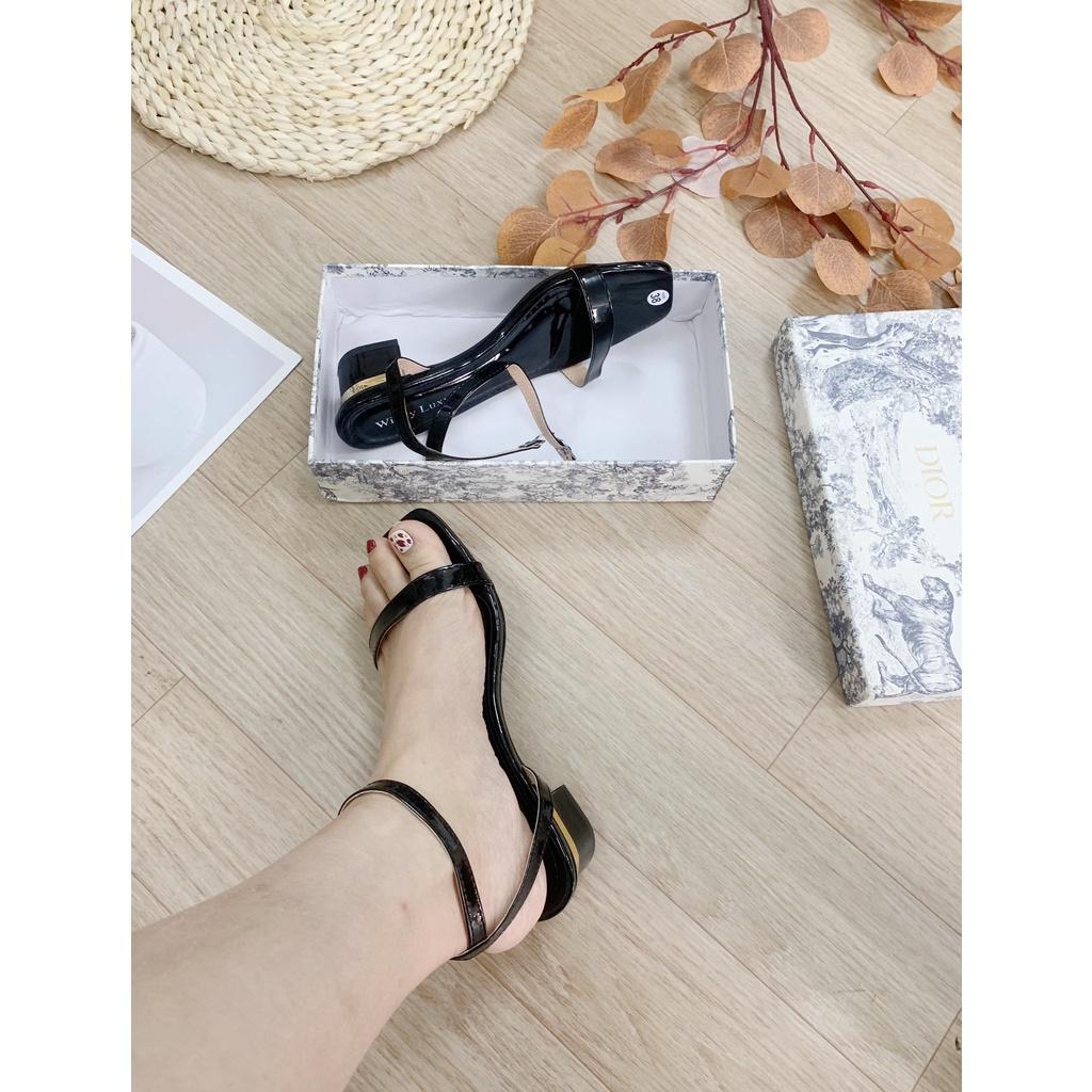 Sandal nữ da bóng gót cao 3cm vàng (Mã CG.62