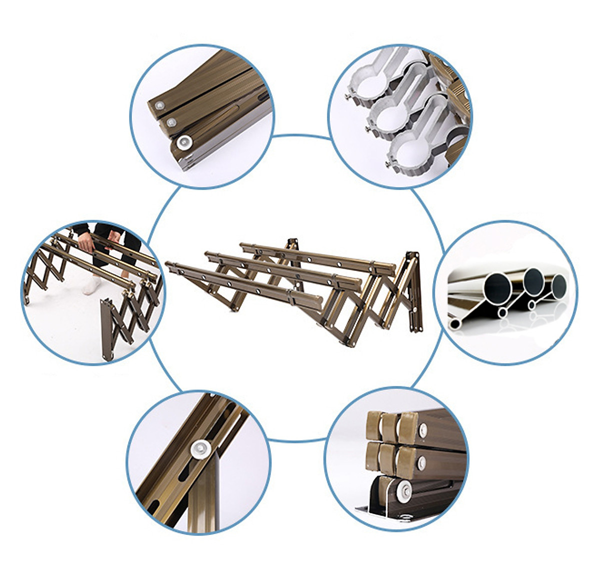 Giàn phơi gắn tường Nhôm cao cấp -GPGT-bạc