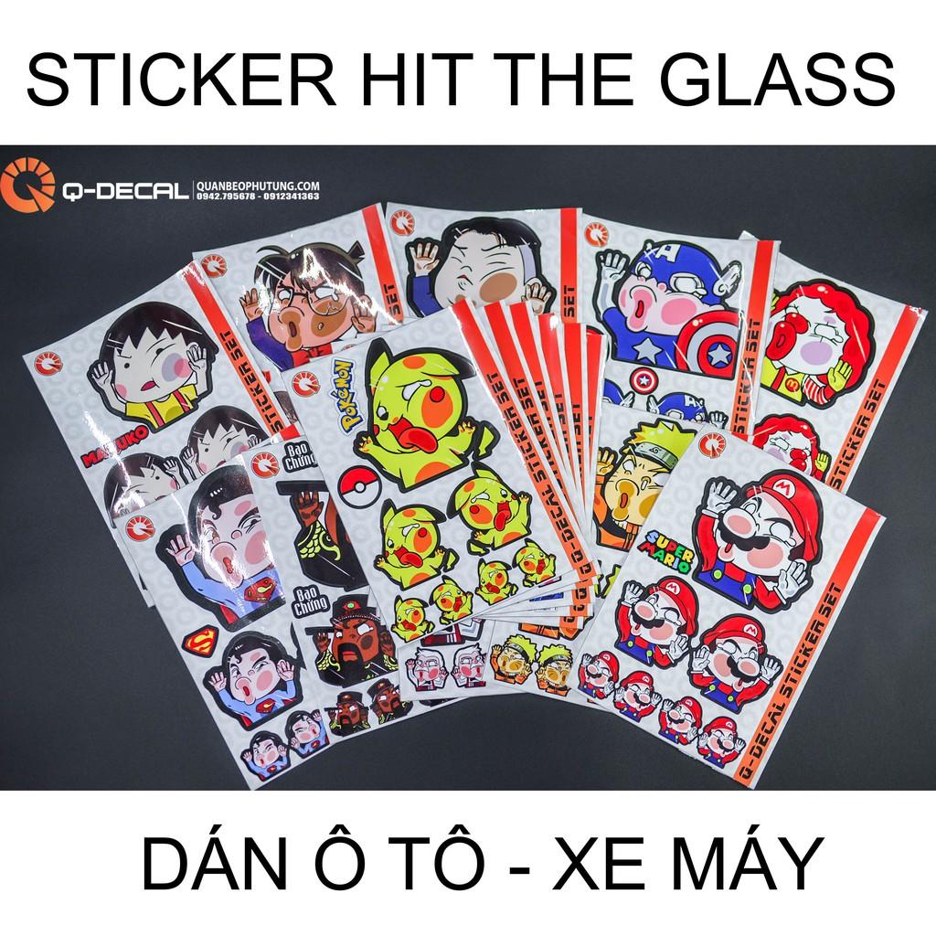 Bộ sticker cute Hit the glass dán kính ô tô, xe máy