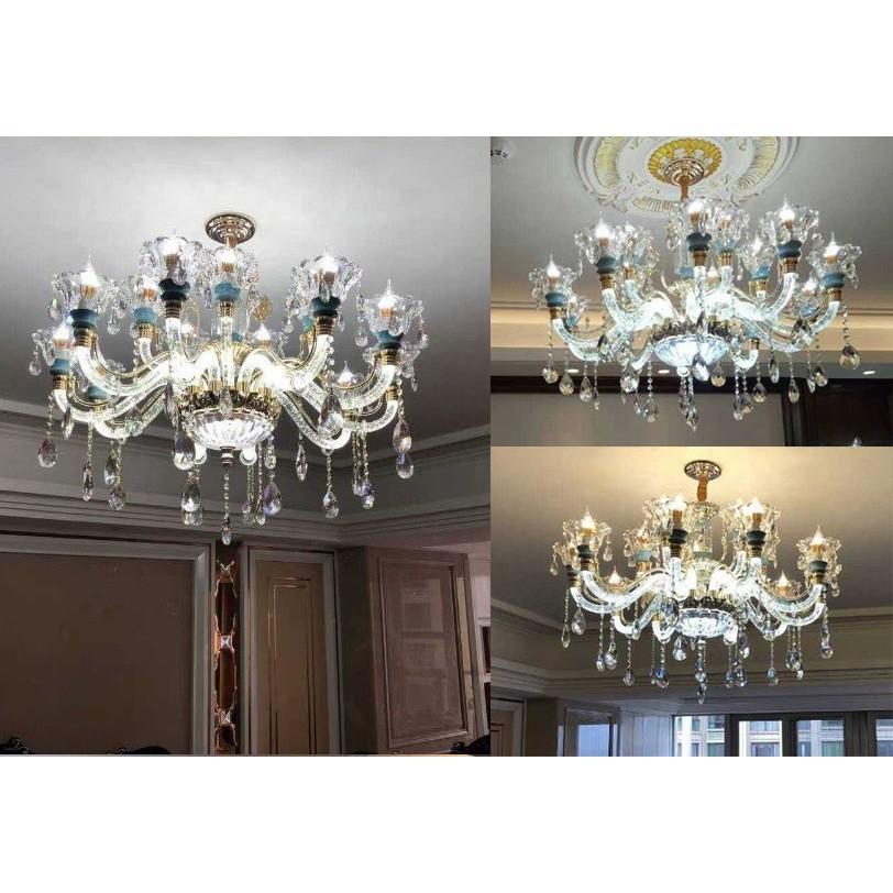 Đèn chùm pha lê hiện đại trang trí nội thất sang trọng loại 15 tay - kèm bóng LED chuyên dụng.