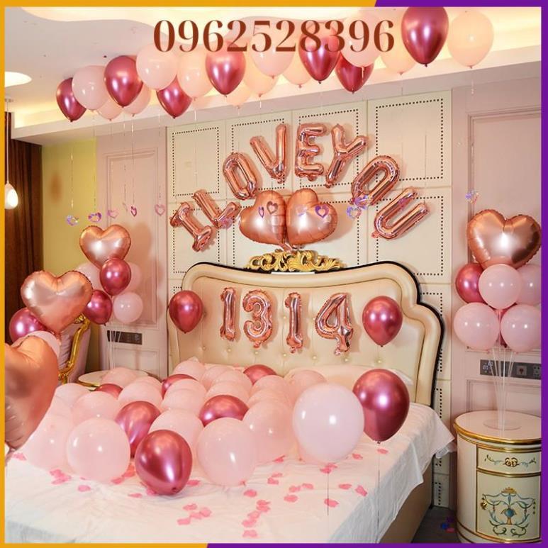 Set bóng trang trí phòng cưới kèm bóng siêu nhũ tặng kèm ruy băng