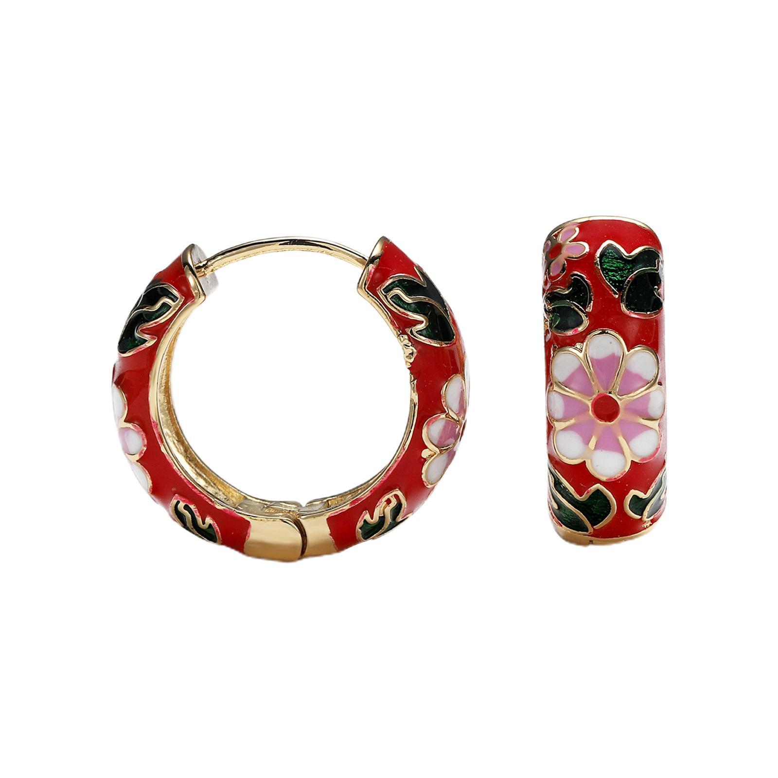 Elegant Hoop Earrings Party Jewelry Color Zircon Stud Earrings Red