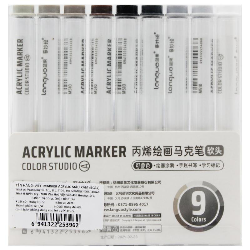 Hộp 9 Bút Màu Xám Nâu Acrylic Marker Gray Brown Series - Languo M510-3
