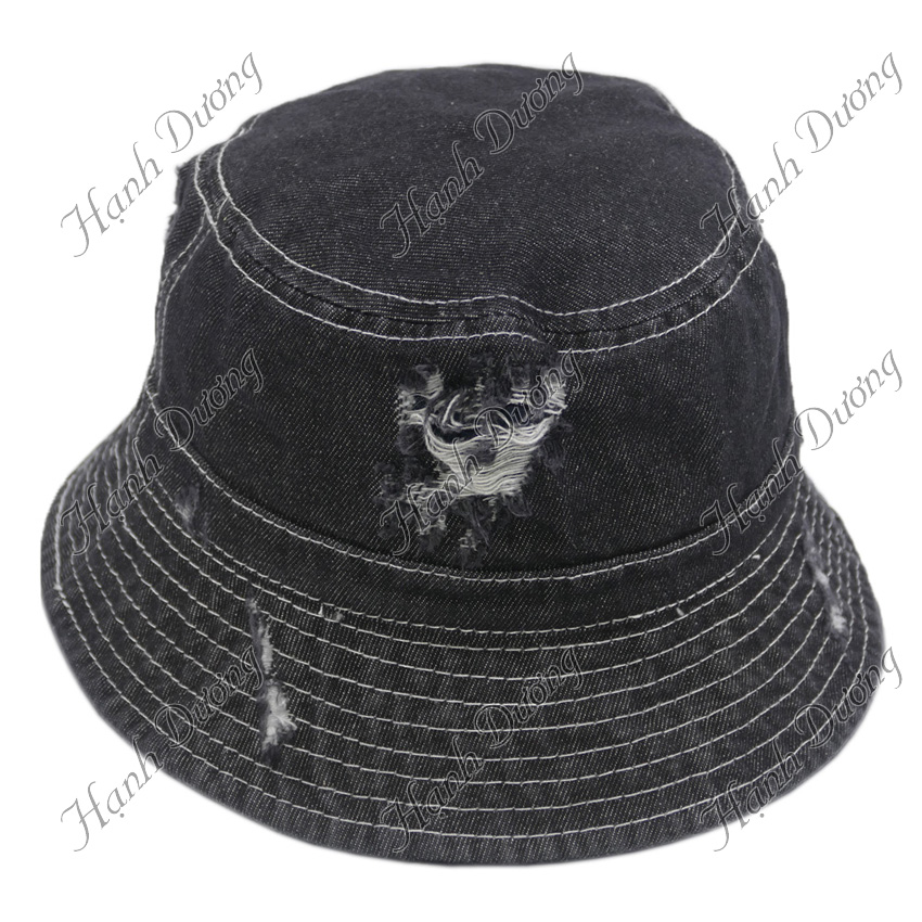 Nón bucket jean rách bụi cá tính không thêu, có quai nón