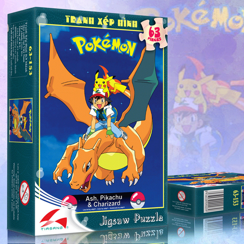 Tranh xếp hình Tia Sáng  Ash,Pikachu & Chariza