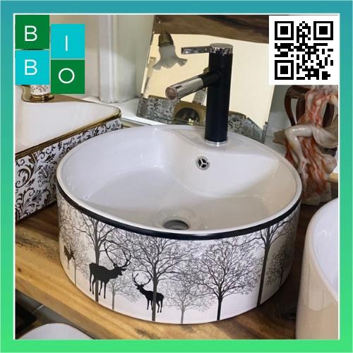 Chậu lavabo đặt bàn tròn hoa văn hươu