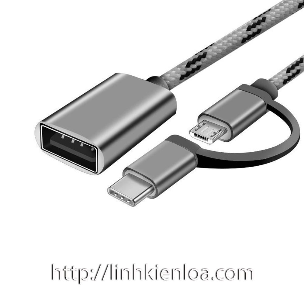 Cáp chuyển OTG - Chuyển từ cổng USB Type-C + Micro USB ra USB 3.0