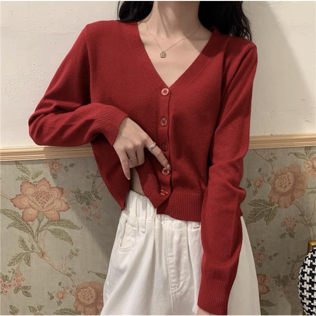 Áo cardigan khoác len nữ dệt kim kiểu cổ tim tay dài xinh xắn phong Ccách Ulzzang Hàn Quốc trẻ trung