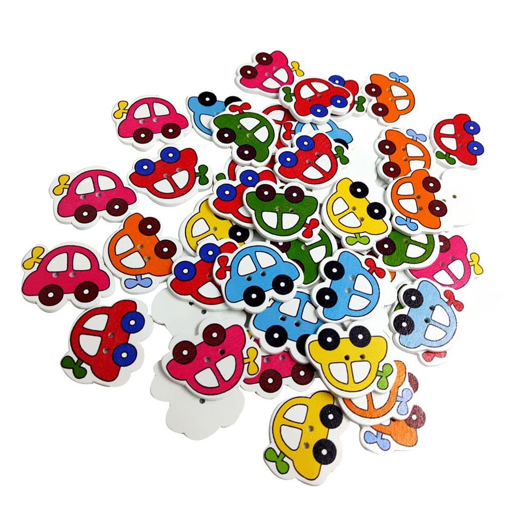 2-10pack 50 Pieces Assorted Car Shape Wood 2 Holes Button for Sewing Craft