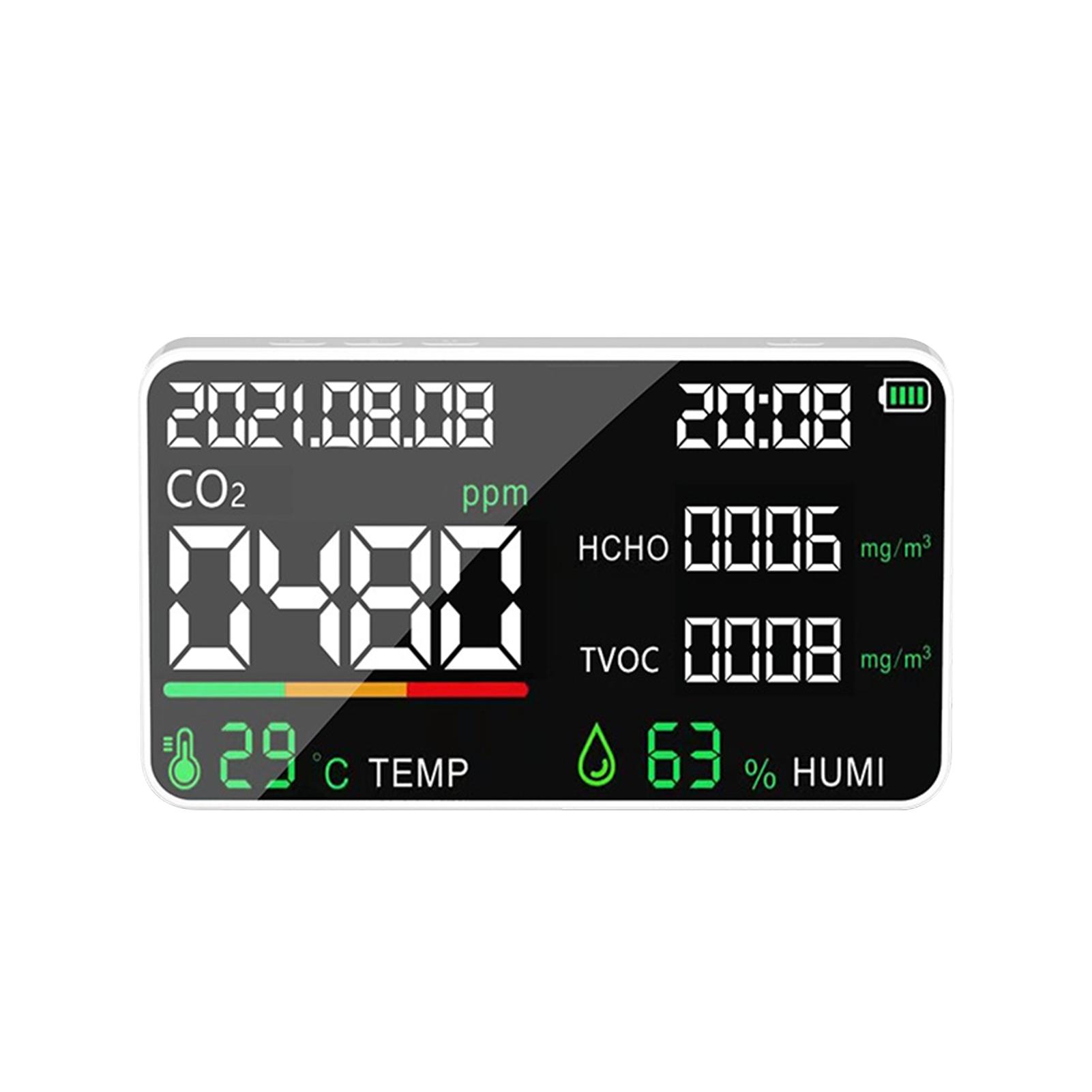 Portable Air Quality Monitor LED Digital 5 in 1 Formaldehyde HCHO TVOC Temperature Humidity Tester Indoor CO2 Detector Rechargeable Carbon Dioxide Meter for Room Office Greenhouse Warehouse