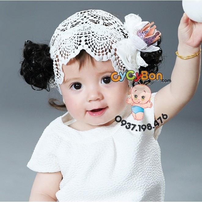 Băng Đô Ren Nơ Trắng Kèm Tóc Giả Đính Vương Miện vô cùng xinh xắn