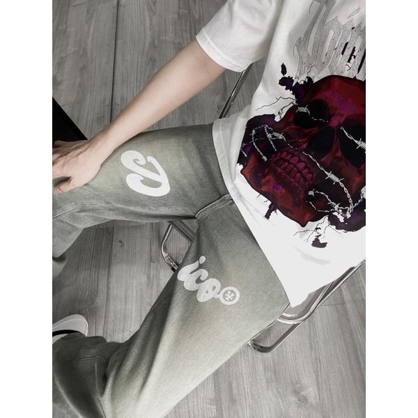 Jeans nam loang màu baggy jeans ống rộng in chữ Dico 844