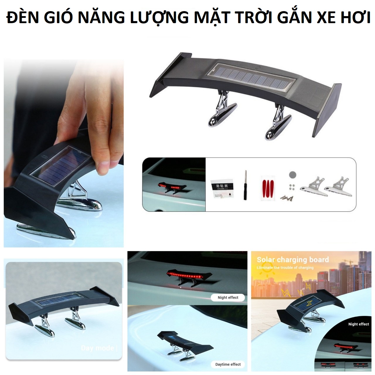 Đèn cánh gió gắn đuôi ô tô xe máy năng lượng mặt trời led cảnh báo kiểu audi chạy đuổi loại tốt siêu đẹp