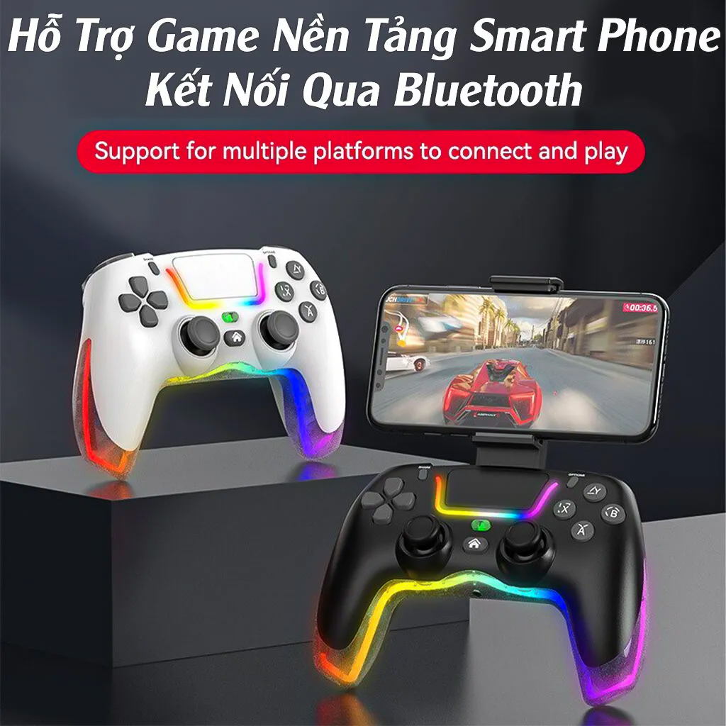 Tay cầm chơi game Vinetteam P07 LED RGB siêu rung - Kết Nối Bluetooth và Dây TypeC - Hỗ Trợ PC/Laptop/Smart Phone, Tay Cầm Chơi Game FO4 Đa Năng - hàng chính hãng